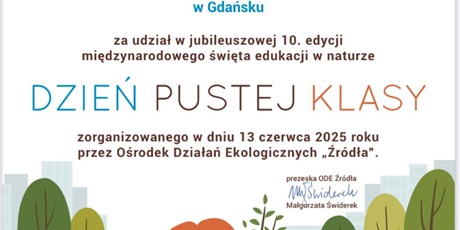 Dyplom za udział w Dniu Pustej Klasy