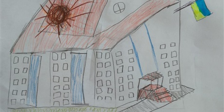 Powiększ grafikę: Rysunek- zbombardowana szkoła.
